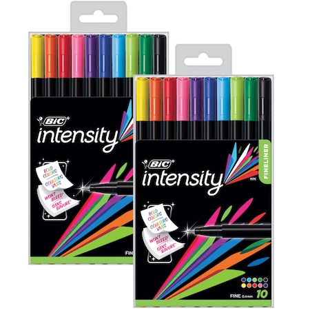 Bic Intensity Fineliner Marker Pen, Fine, Assorted, 10 Per Pack, PK2 BCFPA101AST